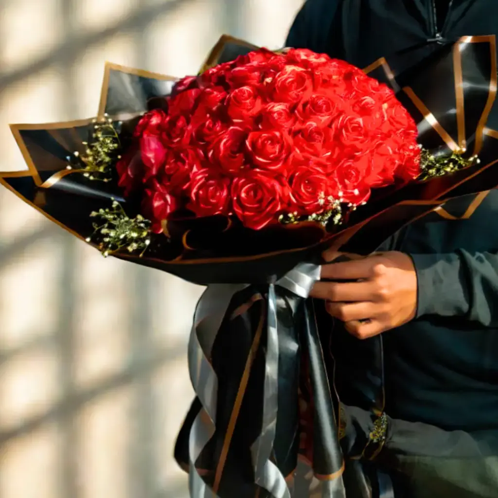 Big Ribbon Rose Bouquet(50 Roses)