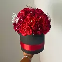 Round Boxed Ribbon Bouquet(25 Roses)