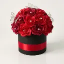 Round Boxed Ribbon Bouquet(25 Roses)