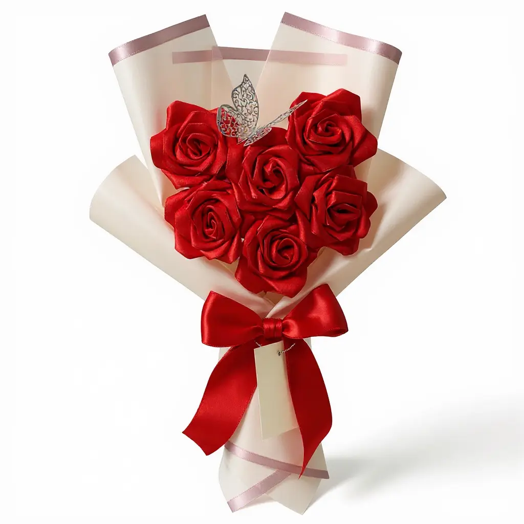 Love Red Ribbon Bouquet (6 Roses)