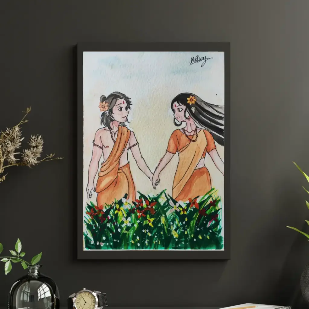 Anime Theme Ram-Siya Watercolor Painting A5