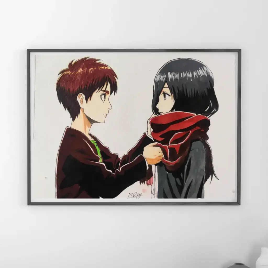 Eren And Mikasa Mix-Media A4 Painting