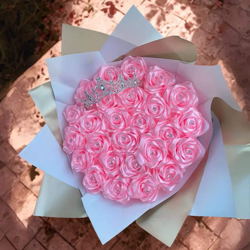 Queen Size Pink Ribbon Rose Bouquet