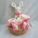 Newborn Bliss Set-Booties, Mittens & Rattle In Basket