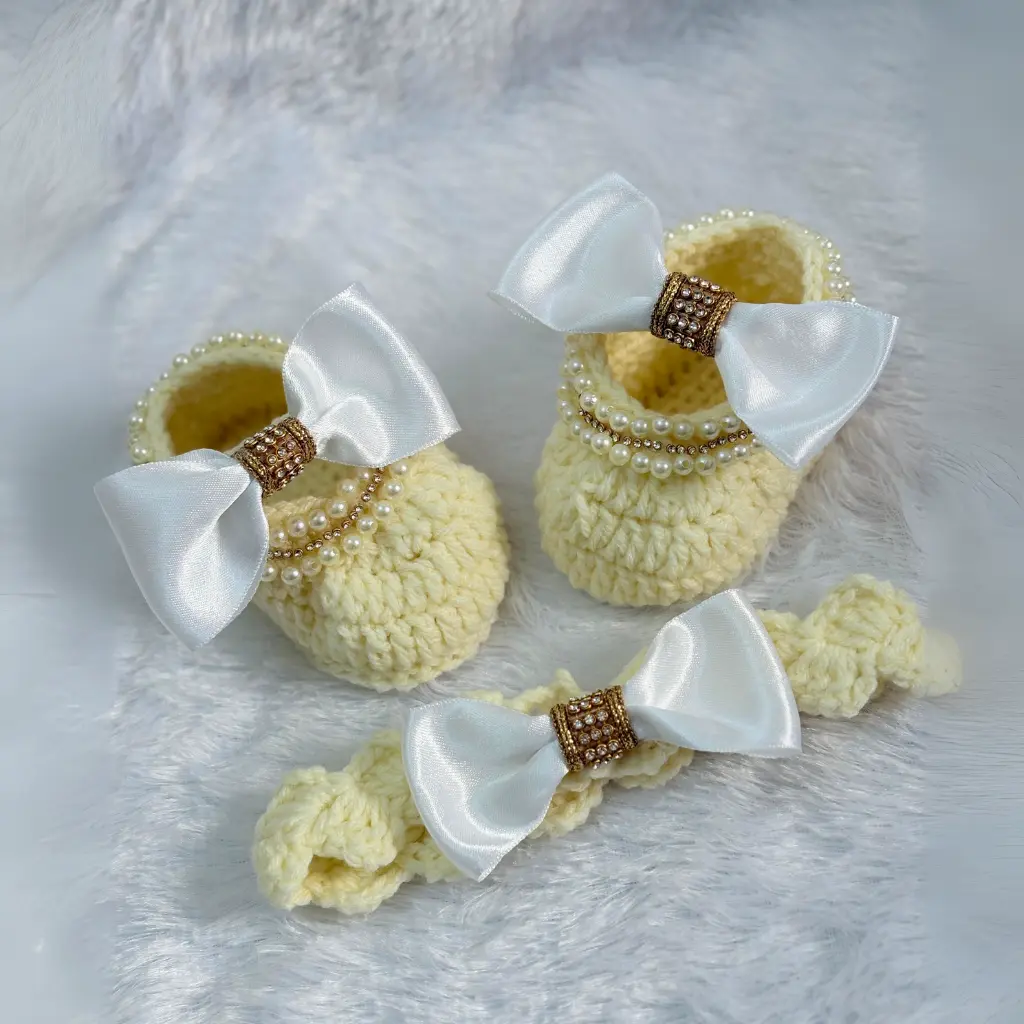 Ribbon Baby Booties and Headband Set