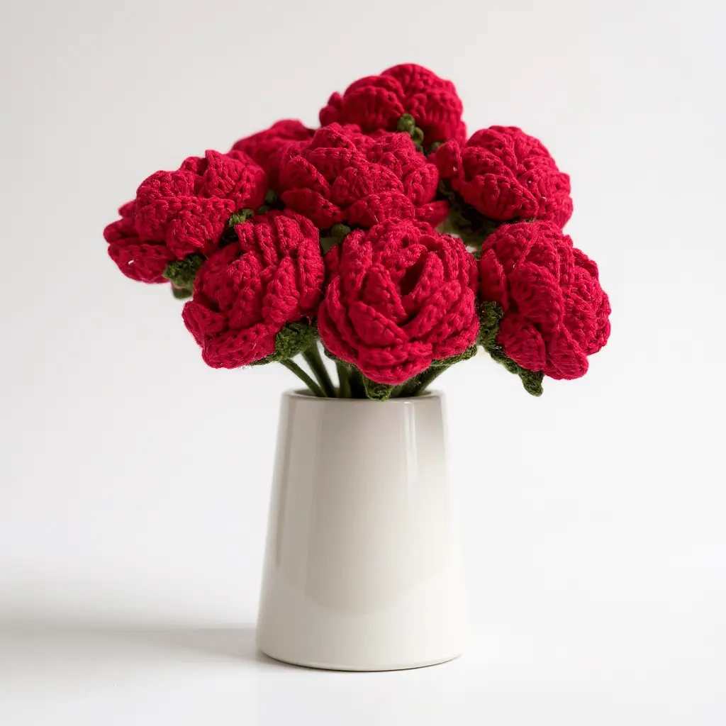 6 Crochet Roses Set