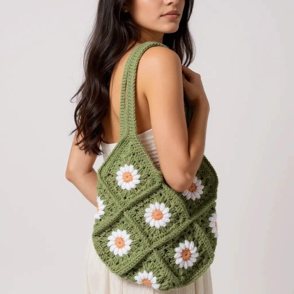 Olive Crochet Shoulder Bag(13")