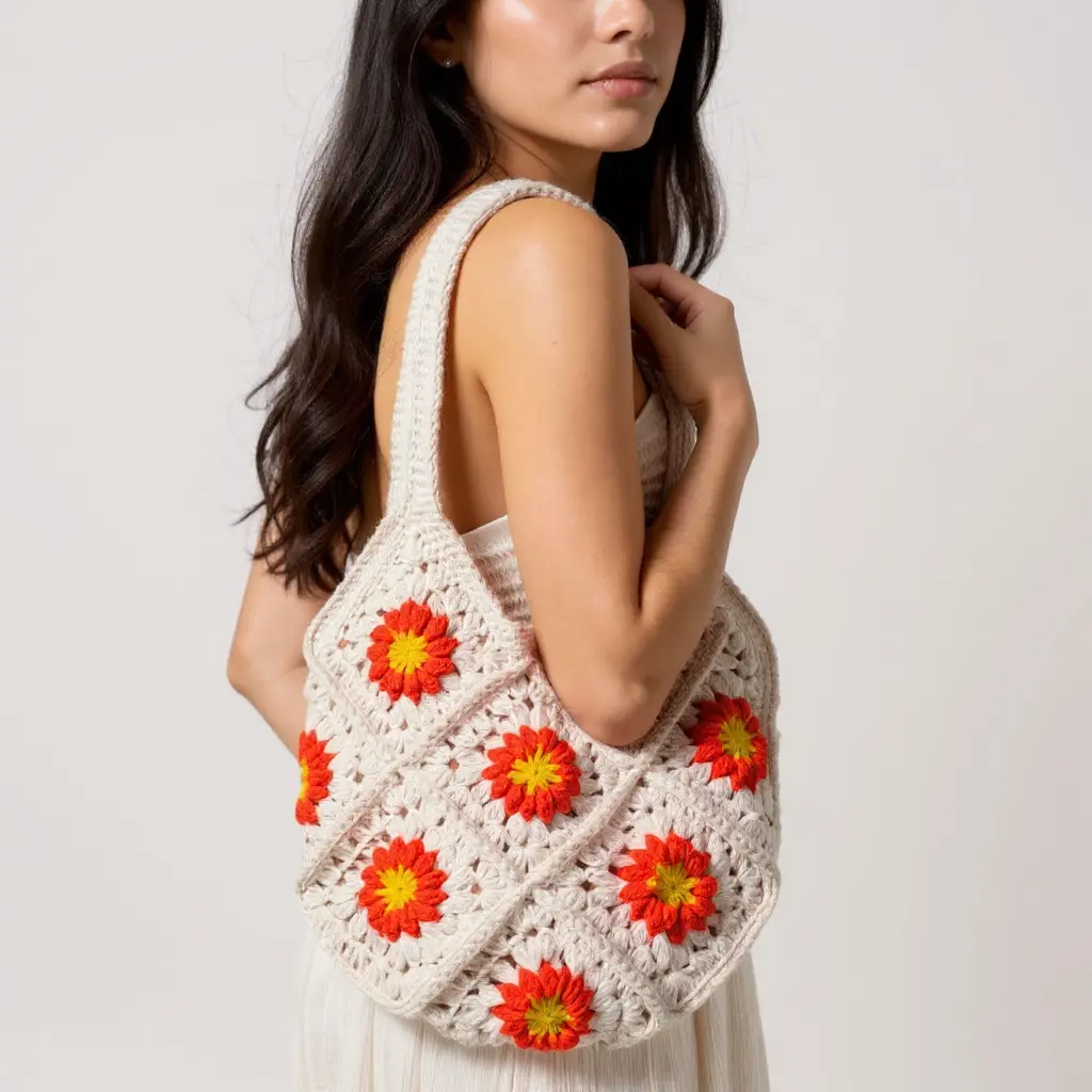 Red-White Crochet Shoulder Bag(13")