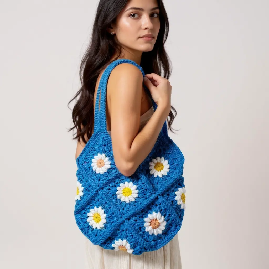 Blue Crochet Shoulder Bag(13")