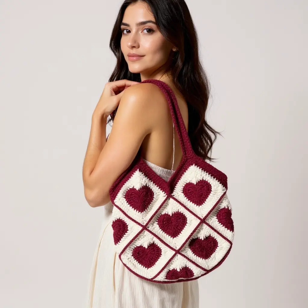 Heart Crochet Shoulder Bag(13")