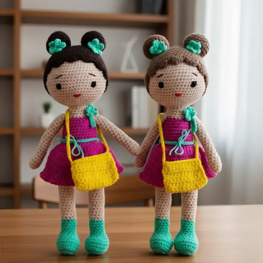 Riya And Jiya Crochet Doll Set (10 Inch)