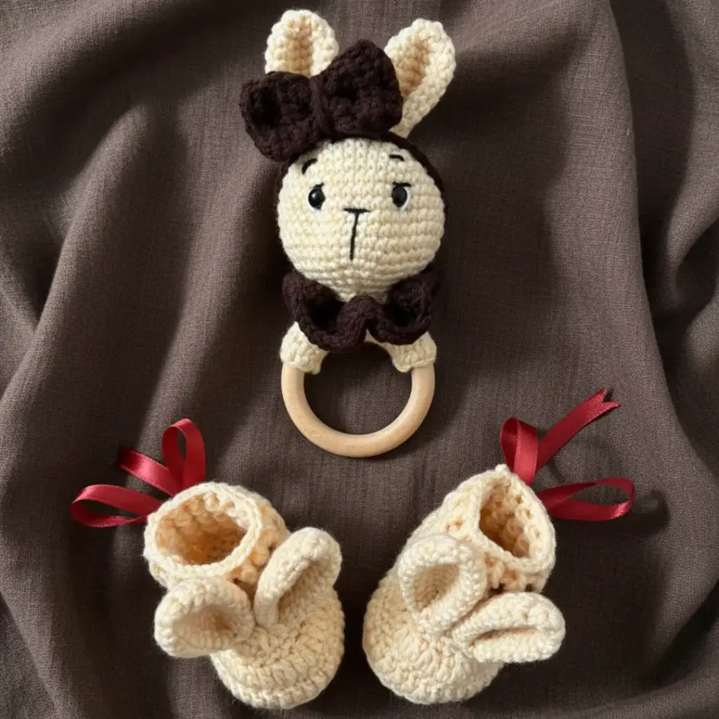 Bunny Rattle & Booties Set