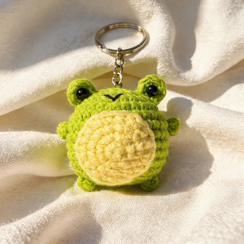 Round Frog Crochet Keychain