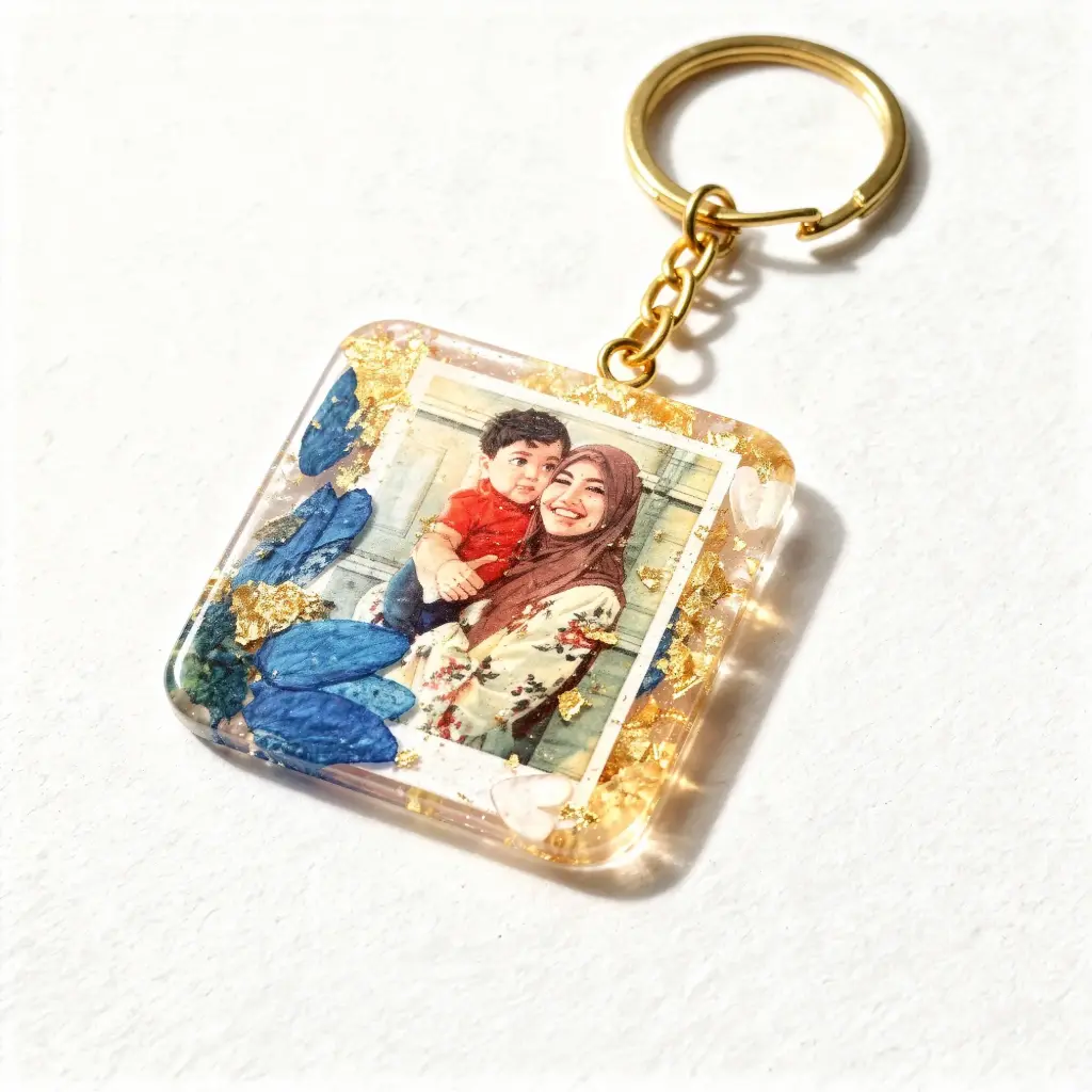 Square Resin Photo Keychain