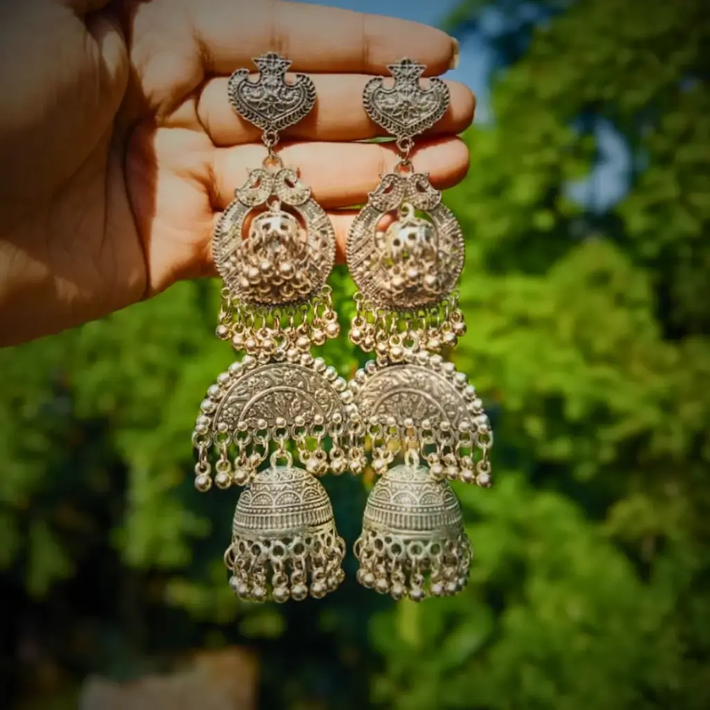 Big Jhumka Set Oxidised