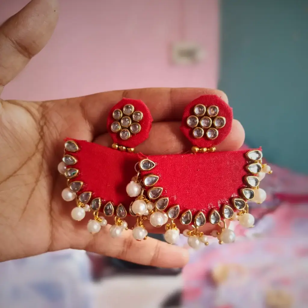 Kundan Red Earings