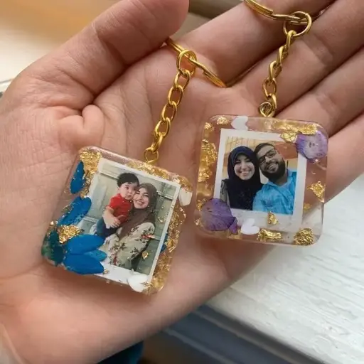 Square Resin Photo Keychain
