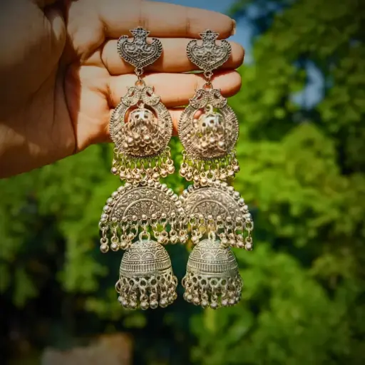 Big Jhumka Set Oxidised