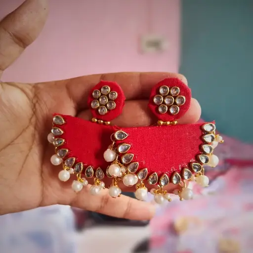 Kundan Red Earings