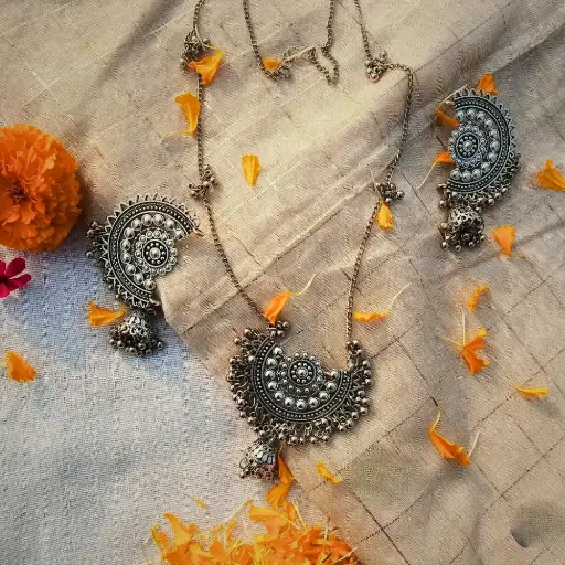 Oxidised Sage Necklace Set