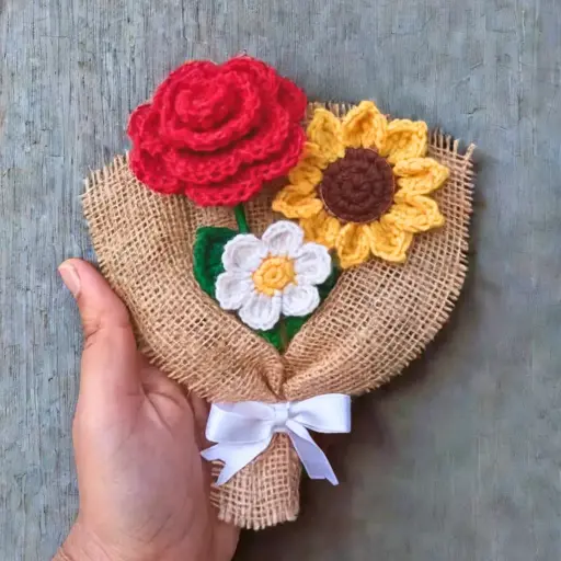 Mini Crochet Bouquet ( Rose,Sunflower,Daisy)