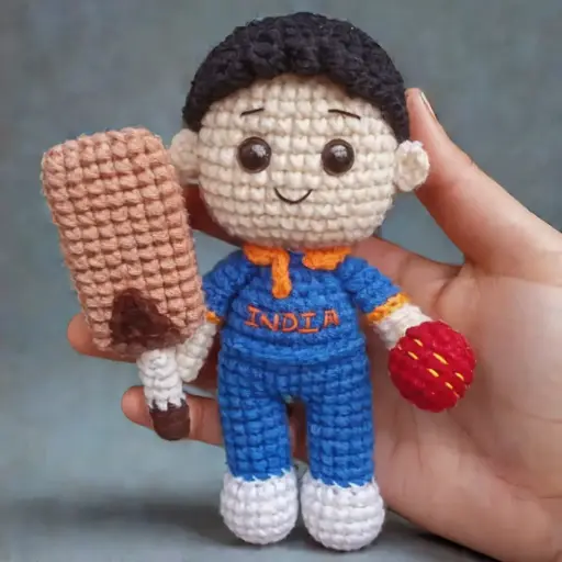 Indian Cricketer Crochet Doll