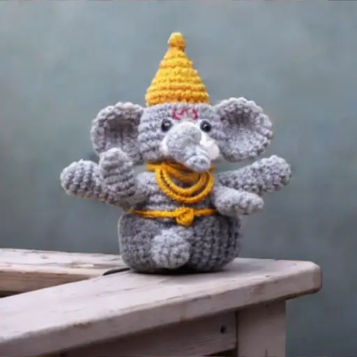 Grey Ganesha Crochet Doll