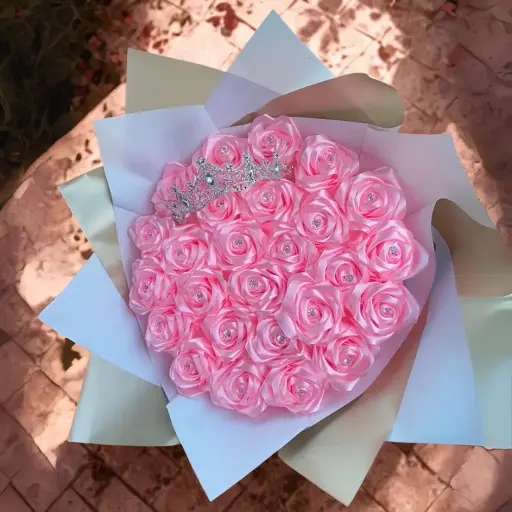 Queen Size Pink Ribbon Rose Bouquet