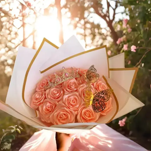 Peach Ribbon Rose Bouquet