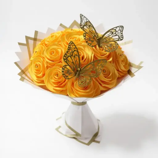Queen Yellow Ribbon Rose Bouquet