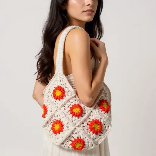 Red-White Crochet Shoulder Bag(13")