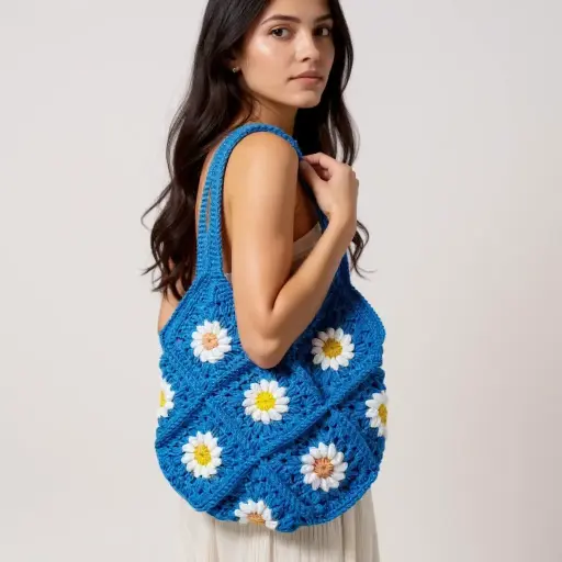 Blue Crochet Shoulder Bag(13")